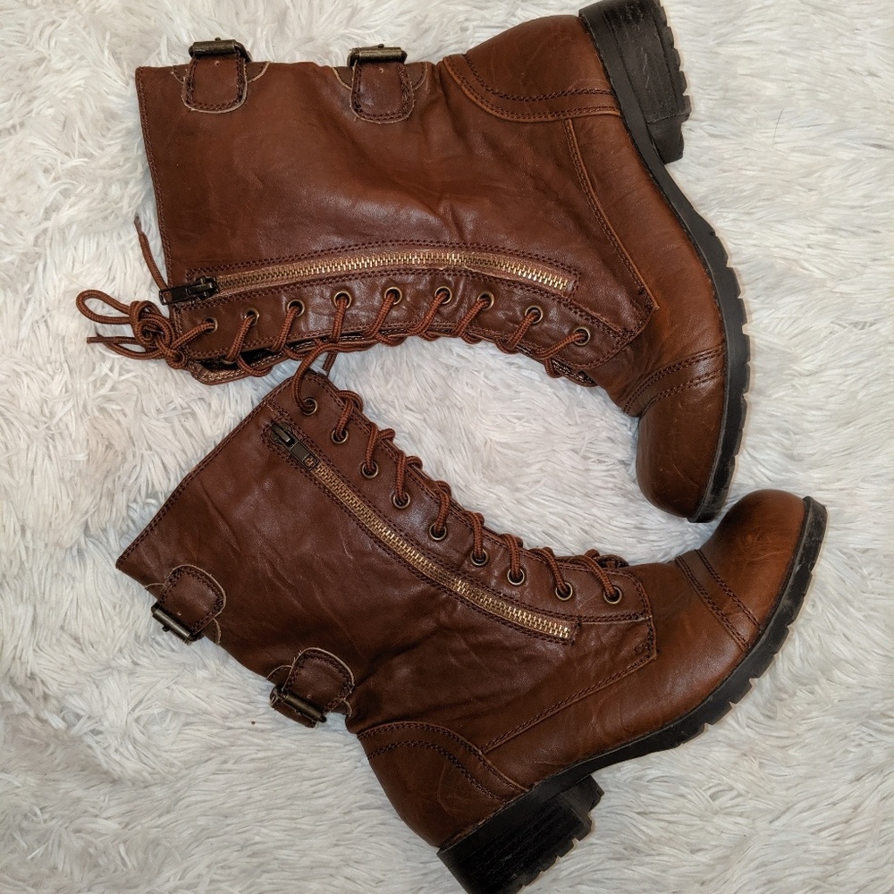 Brown combat boots